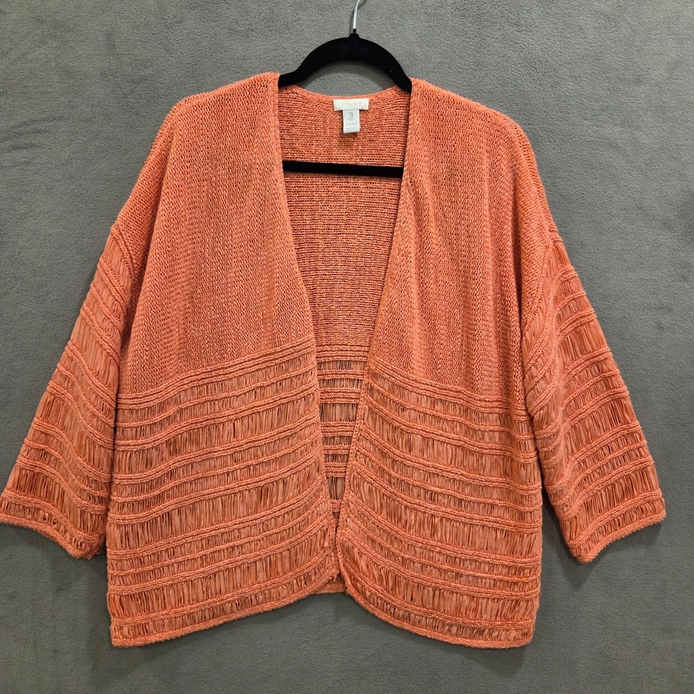Chico's Coral Open Front Cardigan Women's Size 3/ Large‎ 3/4 Sleeve Boho Casual